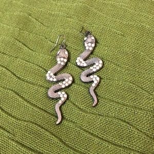 Silver-Tone Rhinestone Snake Earrings (USED)